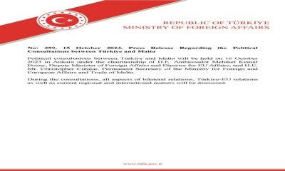 Press Release Regarding the Political Consultations between Türkiye and Malta
