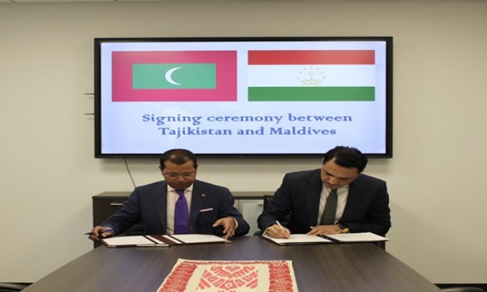 The signing ceremony of the Agreement on the exemption of visa requirements between Tajikistan and Maldives